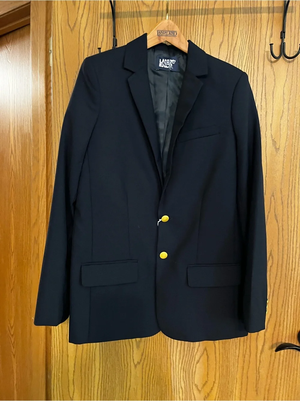 NWOT Lands' End Boys’ Sz 18 Deep Navy Hopsack Blazer with Gold Buttons